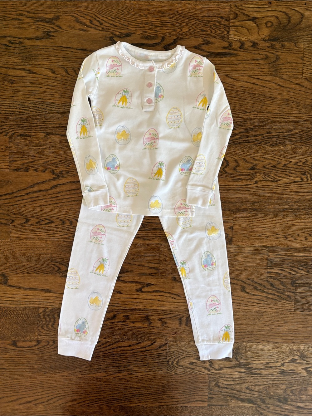Little English White Pajama Set with Pastel Egg & Chick Motifs